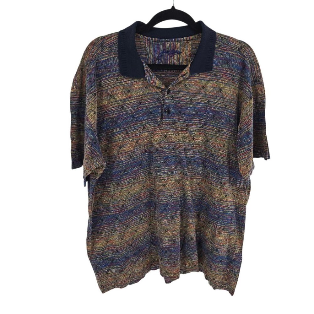 Jack Lipson Mens XL multicolor knit short sleeve polo see measurements